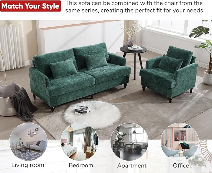 JOYBASE 70 inch Loveseat Sofa Mid-Century Modern Love Seat Couch with Wood Legs Upholstered Comfy Sofa for Living Room Apartment Office Bedroom (Emerald Chenille)
