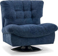 MCombo Swivel Accent Chair Modern Tufted Upholstered Armless Chairs Wide Seat Single Sofa Chair for Living Room Bedroom LW753 (Blue)