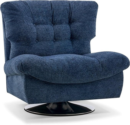 MCombo Swivel Accent Chair Modern Tufted Upholstered Armless Chairs Wide Seat Single Sofa Chair for Living Room Bedroom LW753 (Blue)