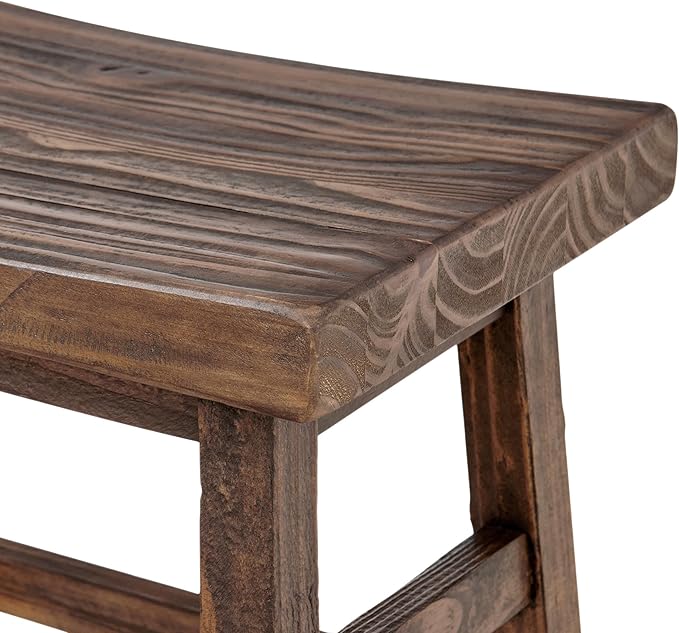 Alaterre Furniture Pomona 20-Inch Counter Height Saddle Seat Barstool – Solid Wood Backless Rustic Farmhouse Stool in Natural Finish for Kitchen Island or Dining Room (Natural)