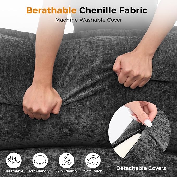 Redlife 42.5 Single Sofa Chair Chenille Upholstered Accent Chair with Spring &amp Double Foam Cushion System Removable Covers Easy to Assembly Black