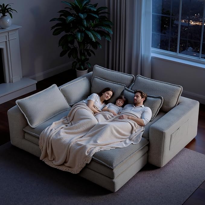 109 Sectional Couches Boneless Modular Sofa for Living Room with Ottoman | No Assembly Required Sofa Bed L shaped Couch | Corduroy Deep Seat Couch with Double Layer Cushion &amp Removable Cover | Be