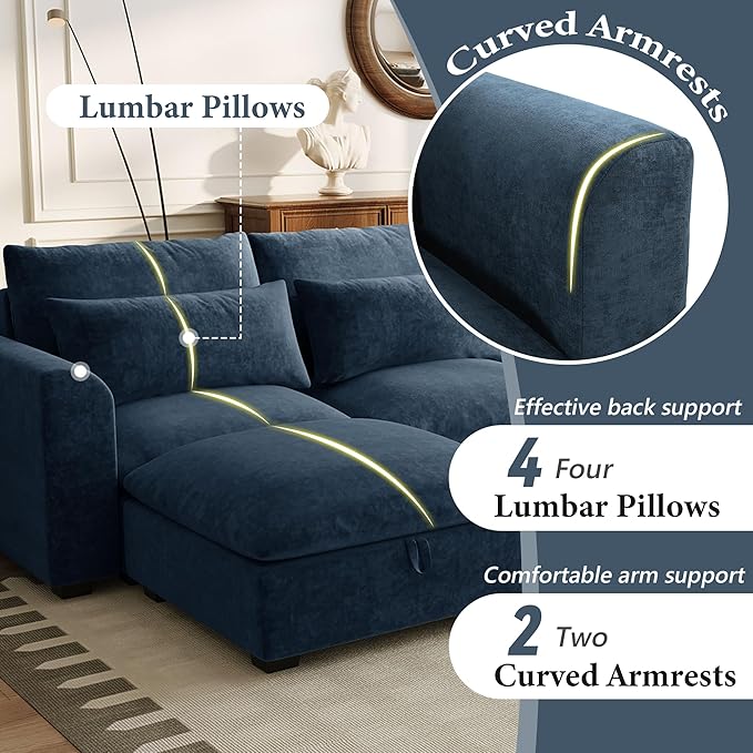 U-Shaped Modular Sofa Freely Transformable Living Room Corner Couch with Two Ottomans Suitable for Home