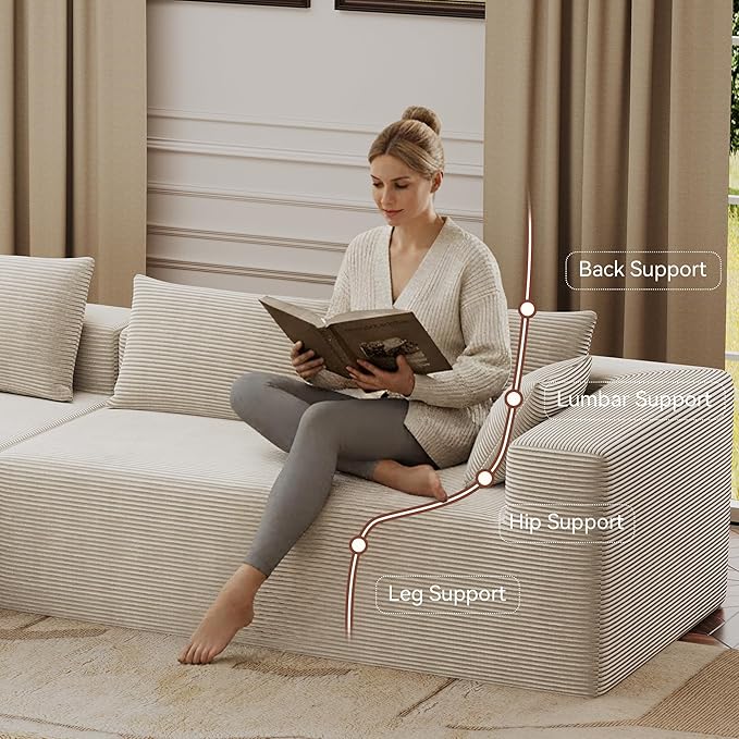 ALISH 111 Inch L-Shaped Cloud Sectional Sofa Couch Compression Couch with Chaise Modular Deep Seat Boneless Design for Easy Setup Plush Upholstered Living Room Bedroom Apartment Furniture Beige