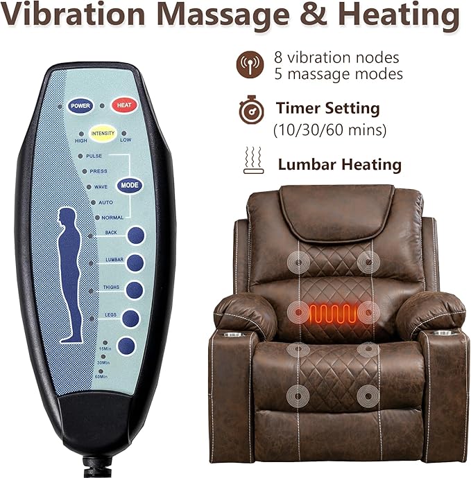 Oversized Power Lift Recliner Chair for Big and Tall 400 LBS Dual Motor Electric Recliner with Heat &amp Massage Zero Gravity Leather Sofa Chair for Living Room Home Theater Coffee Brown