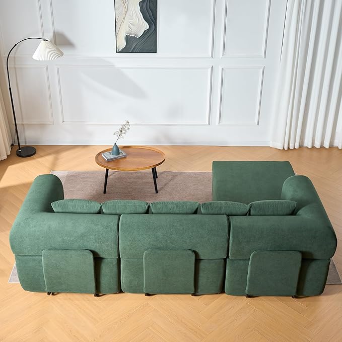 Boneless L-Shaped Modular Couch - 106 Inch Cloud Velvet Sectional SofaDeep Seating Comfort No Assembly Required Ideal for Apartments &amp Living RoomsGreen