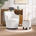 Swivel Accent Chair with Ottoman Fabric Small Barrel Chair with Footstool Modern Round Bedroom Chair for Living Room Beige