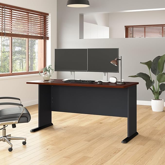 Bush Business Furniture Series A 60W Computer Desk in Hansen Cherry and Galaxy Large Office Table for Home or Professional Workspace