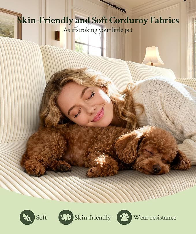 25.2 Couches for Living Room Comfy Beige Ottoman with Storage Foot Rest Tool-Free Setup Small Ottoman Foot Rest for Couch Corduroy Couch for Bedroom Apartment Office