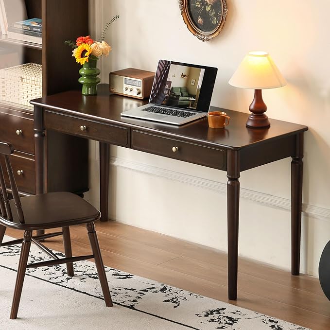Home Office Desk Solid Wood Computer Desk Vintage Mid-Century Modern Writing Desk with for Study Work 55.11 W