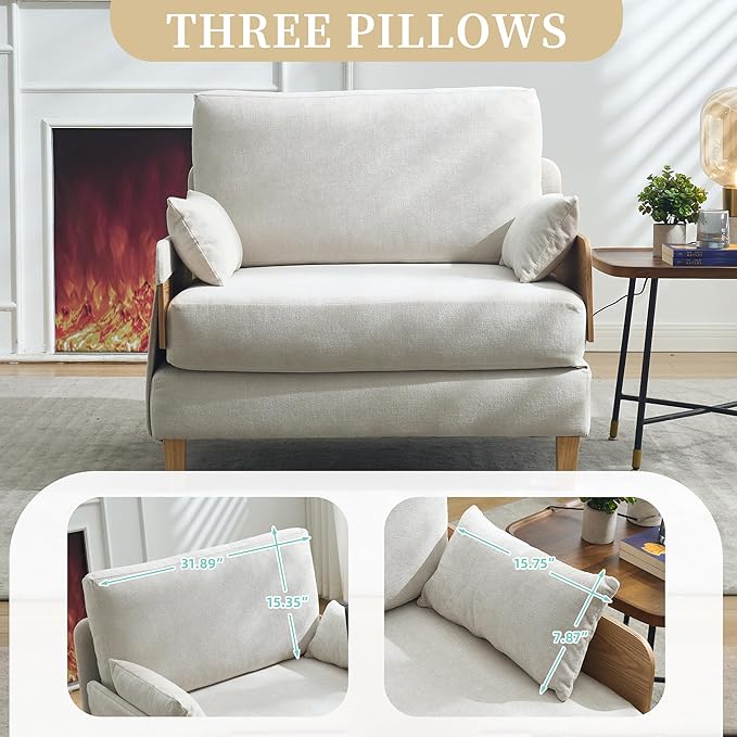 SLEERWAY Large 3 in 1 Convertible Futon Sofa Bed Chair 35 W Extra Wide Sleeper Chair Bed with Pull Out Couch Small Modern Chenille Chaise Lounge Armchair for Living Room Bedroom Playroom Beige