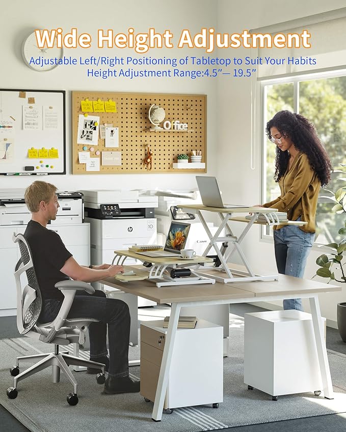 YIHAYO Electric Standing Desk Converter 32 inch Sit to Stand Up Height Adjustable Desk Riser Quick Sit to Stand Tabletop Dual Monitor Riser Workstation for Home Office with Keyboard Tray Natural