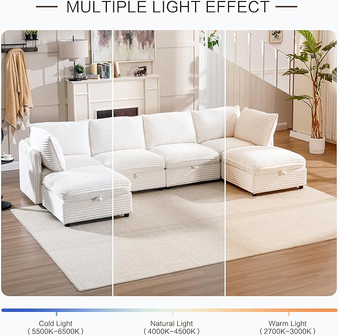 125 Oversized Modular 6 Seater Sofa with Removable Covers and Storage Convertible U L-Shaped and Sleeper Sectional Modern Corduroy Couches with Ottoman Chaise for Living Room Apartment Gray