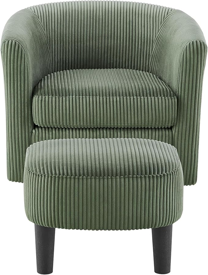 360° Swivel Accent Chair with Ottoman - Comfy Corduroy Recliner Armchair Single Sofa for Living Room &amp Bedroom (Green)