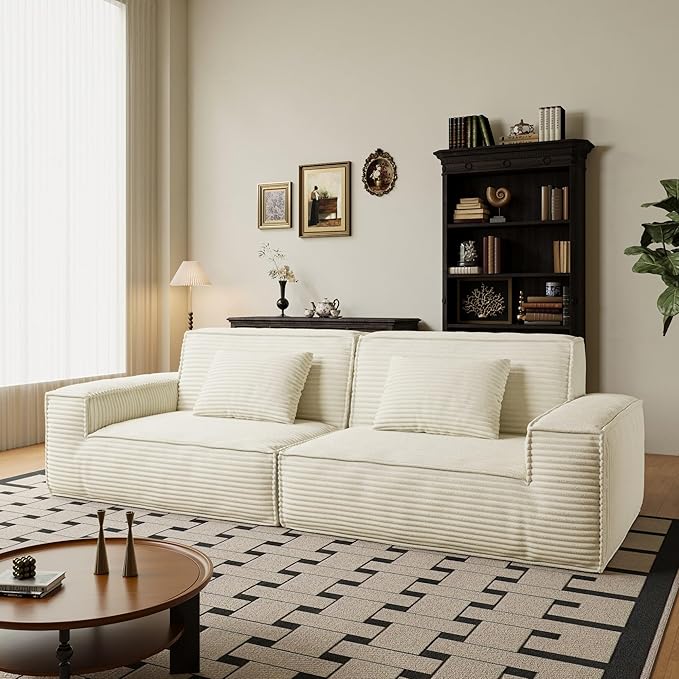 106 Cloud Sectional Couch with Deep Seat No Assembly Required Modern Upholstered Boneless Couches with 2 Pillows Full Sponge Compressed Sofa for Living Room/Apartment (Beige)