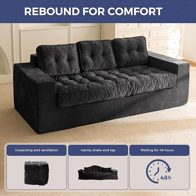 MAXYOYO Boneless Sofa Couch 75 Oversized Loveseat Sofa Tufted Floor Couch Bean Bag Chair for Living Room Bedroom Apartment Sofa in a Box No Assembly Needed Black