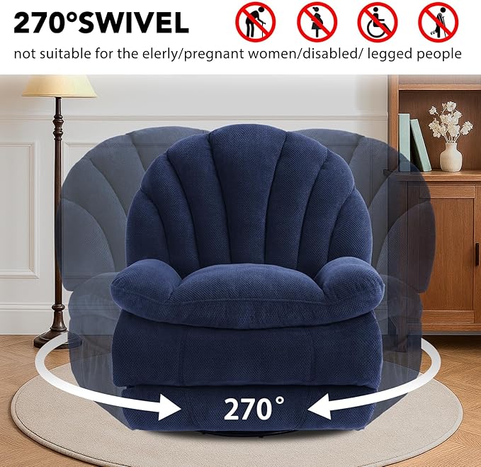 EONIX Dual Motor Power Swivel Rocker Recliner Chair for Living Room Power Adjustable Backrest and Extended Footrest USB Charging Ports Shell Shape Recliner Chair SXXY004021 Navy Blue
