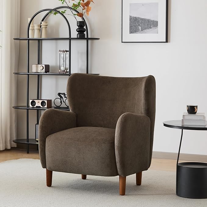 Christopher Knight Home Dolly Mid-Century Modern Velvet Upholstered Wingback Club Chair Living Room Lounge Chair for Relaxation Reading Armchair Solid Wood Living Room Accent Chair Dark Brown