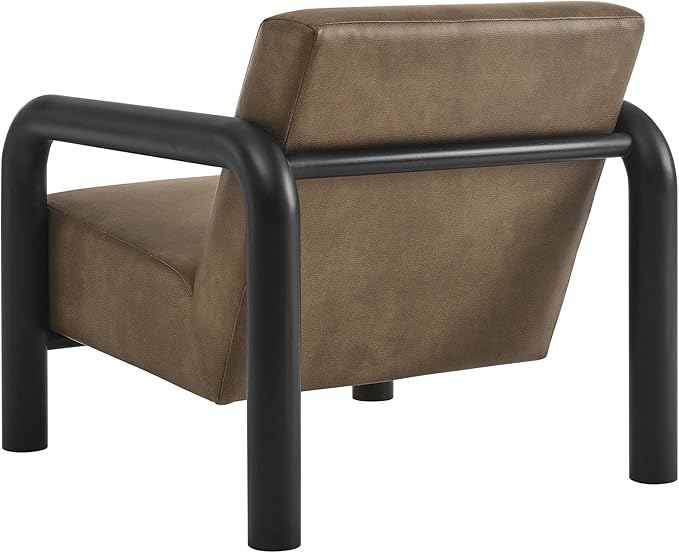 Modway Sereno Modern Vegan Leather Accent Chair in Mushroom Black with Rounded Wood Armrests – Faux Leather Lounge Chair for Living Room or Bedroom