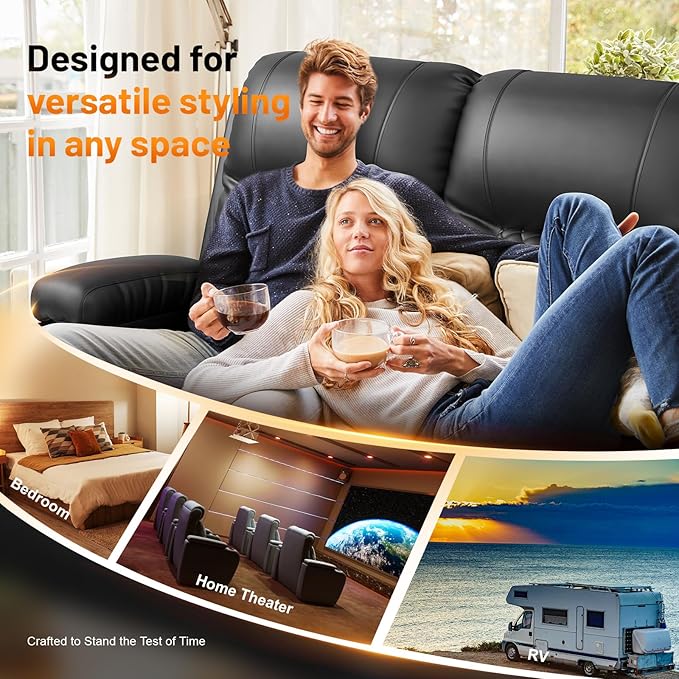 Loveseat Recliner Sofa Modern Dual Reclining Sofa with Flip Back Console 3 Seater PU Leather Loveseat Couch for Living Room/RV with Storage USB Ports Cup Holder Cell Phone Holder Black