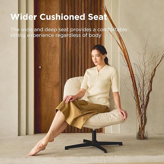 Nouhaus Balloon Criss Cross Chair Cross Legged Swivel Vanity Chair with Wide Comfy Padded Seat Armless No Wheels Fabric Modern Home Lounge Chairs for Living RoomBedroom(Beige)