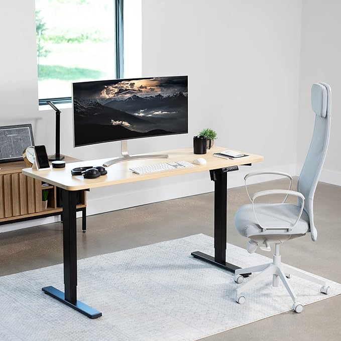 VIVO Electric 60 x 24 in Standing Desk Memory Height Adjustment 1B Series Holds 220 lbs One-Piece Light Wood Top Black Frame DESK-KIT-1B6C