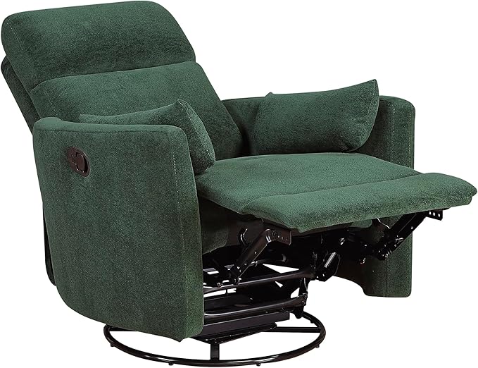 Lexicon Modern Swivel Glider Recliner Chair - Quiet 360 Swivel Chair Durable Microfiber Upholstered 2 Pillows Manual Reclining for Living Room Small Spaces Nursery Apartment Bedroom Green