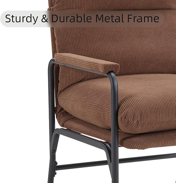 Modern Recliner Chair with Adjustable 3-Level Backrest &amp Removable Corduroy Cushions - 396 lbs Capacity Metal Frame Lounge Chair for Living Room Bedroom Office - Ergonomic Reading &amp Gaming S