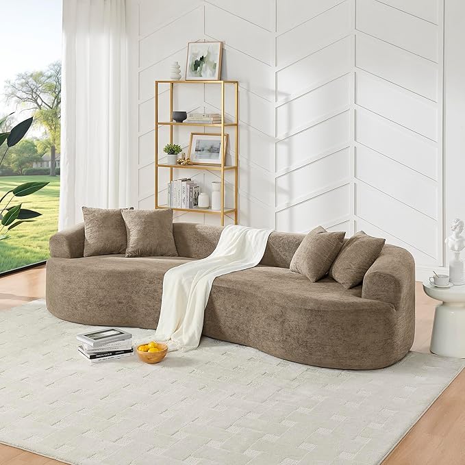 Curved Boneless Sofa Couches 4-Seat Tight Backrest Couch for Living Room Bedroom Boneless Cloud Sofa with 4 Pillows Floor Sofa in A Box No Assembly Required