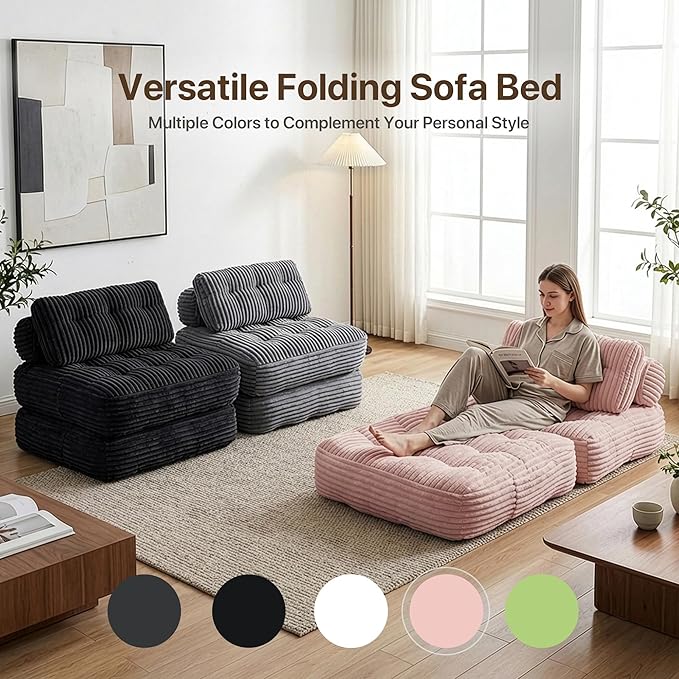 Claiks Folding Sofa Bed Boneless Chair with Pillow Sleeper Sofa with Back Support Sleeper Chair Portable Fold Out Chair Bed Comfy Foldable Mattress for Living Room Pink Single