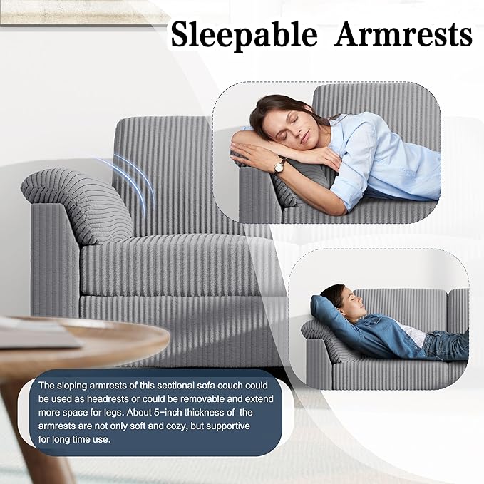 Meilocar Sectional Sofa Couch for Living Room 79 Sectional Couches with Storage Ottoman L Shaped Couch with Sloping Armrests 3-Seat Sofa Couches for Small Space Light Grey | Breathable Material