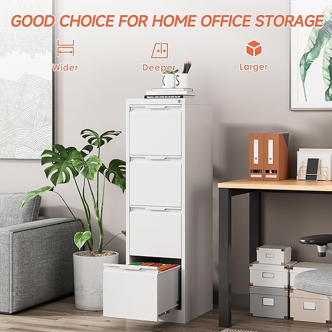 4 Drawer File CabinetMetal Vertical File Storage Cabinet with LockFiling Cabinets for Home OfficeA4 Legal/Letter Assembly Required(White)
