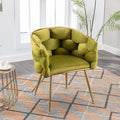 Polibi Modern Velvet Accent ChairDining Chair Single Sofa Chair Leisure Lounge Chairs with Golden Metal Frame LegsLiving Room Furniture1PCS Olive Green