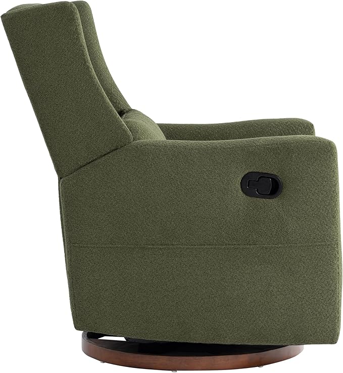 Swivel Rocker Recliner Chair Nursery Glider Recliner with Wood Base Manual Rocking Comfy Upholstered Fabric Reclining Single Sofa for Nursery Bedroom Living Room