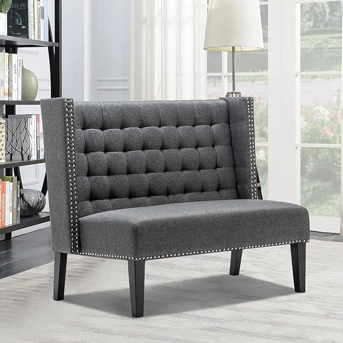 Andeworld Modern Loveseat Settee Bench Sofa Upholstered Banquette Couch for Dining Living Room Hallway or Entryway Seating Funiture with Wooden LegsSlate