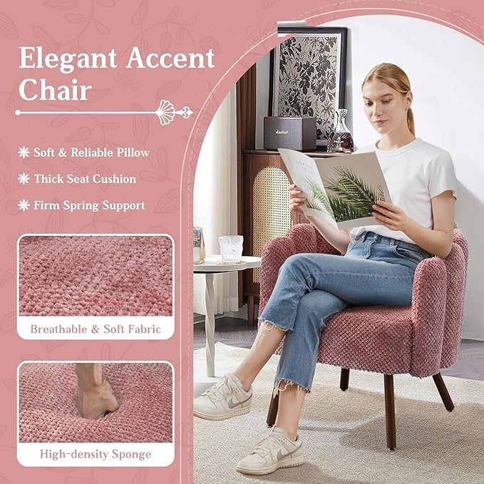 Accent Chair for Bedroom Shell Shaped Vanity Chair with Pillow Living Room Armchair with Removable Petal Backrest Small Single Reading Sofa Set of 2