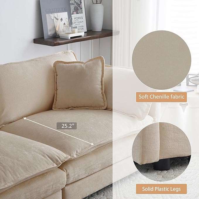 GNIXUU Upholstered Living Room Furniture Sets Inclued 2 Pieces loveseat Sofa Modern Chenille Deep Seat Couch Set for Living Room and Bedroom(2+2 seat Camel)