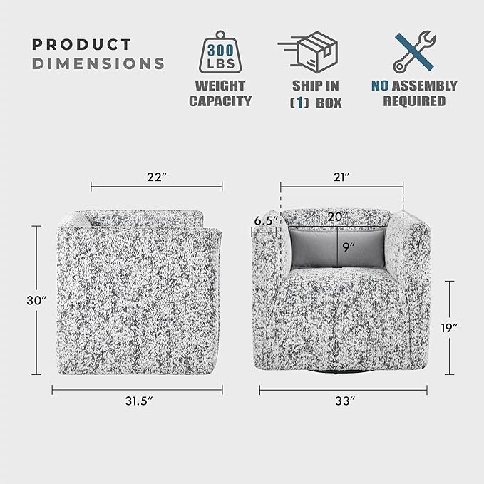 Lexicon 360 Degree Swivel Accent Chair Modern Jacquard Fabric Barrel Chair with Metal Swivel Base and Lumbar Pillow for Living Room/Bedroom/Office Assembled Gray