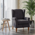 Modern Wingback Living Room Chair Upholstered Accent Armchair Single Sofa Chair with Lounge Seat and Wood Legs for Office/Bedroom/Reading Spaces Dark Grey