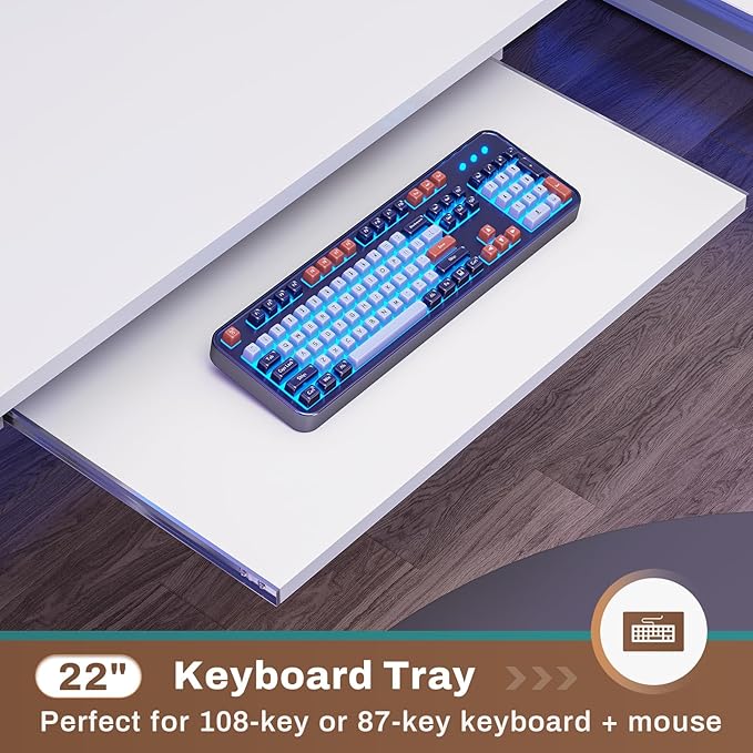 SEDETA White L Shaped Office Desk 57.5” Corner Computer Desk with Power Outlet Pegboard and Keyboard Tray Gaming Table with LED Lights Hutch and Storage Shelves for Home Office