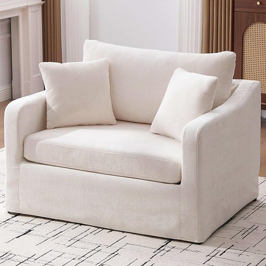 44 Beige Accent Chairs for Living RoomOversized ArmchairCozy Reading Chair for Bedroom Chenille Cozy Chair