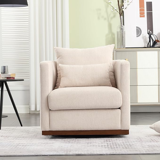 Swivel Barrel Chair Comfy Round Accent Sofa Chair for Living Room 360 Degree Swivel Barrel Club Chair Leisure Arm Chair for Nursery Hotel Bedroom Office Lounge (Beige)