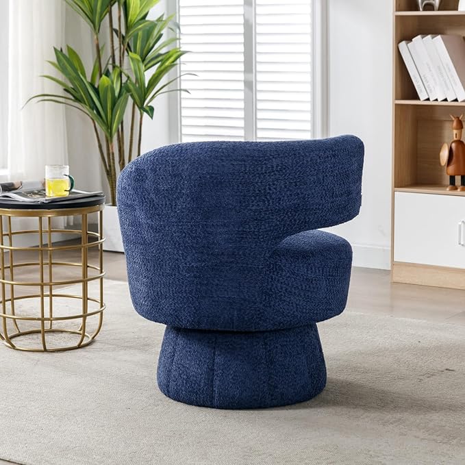 360 Degree Swivel Cuddle Barrel Accent Chairs Round Armchairs with Wide Upholstered Fluffy Fabric Chair for Living Room Bedroom Office Waiting Rooms (Navy B)