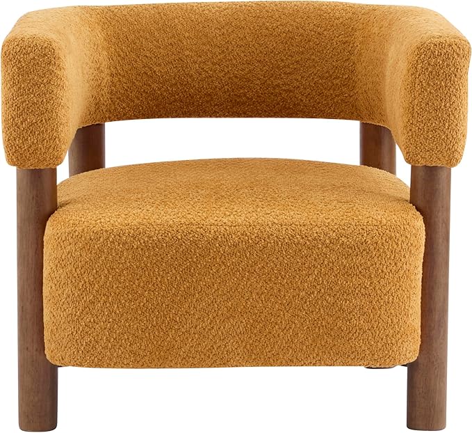 Christopher Knight Home Carly Low Profile Accent Chair Round Backrest Side Chair Living Room Armchair with Boucle Fabric Cushion Comfy Reading Chair for Bedroom Wooden Single Lounge Sofa Yellow