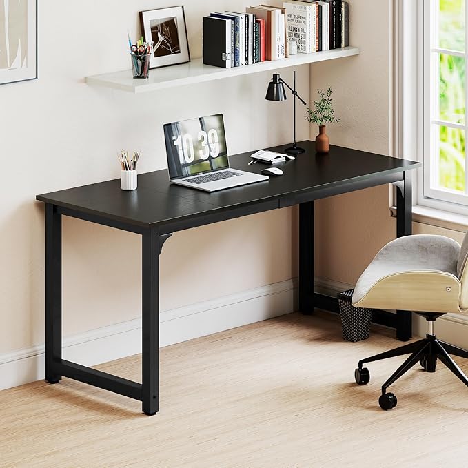 NSdirectModern Computer Desk 63 inch Large Office Desk Writing Study Table for Home Office Desk Workstation Wide Metal Sturdy Frame Thicker Steel Legs Black.