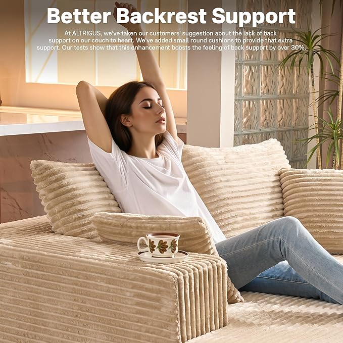 75 Boneless Chaise Lounge Chair Indoor Moudular Sectional Double Couch with Deep Seat No Assembly Required Modern Comfy Sleep Sofa Bed for Movie Reading Yoga for Living Room Beige