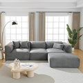 Luxury Living Room Double-Needle Cut Velvet Sofa 4-Seater with Pure Sponge Seat Cushions A Detachable Footstool and 3 Throw Pillows L Shaped Polyester Sofa for Living Rooms (Gray-EK99)