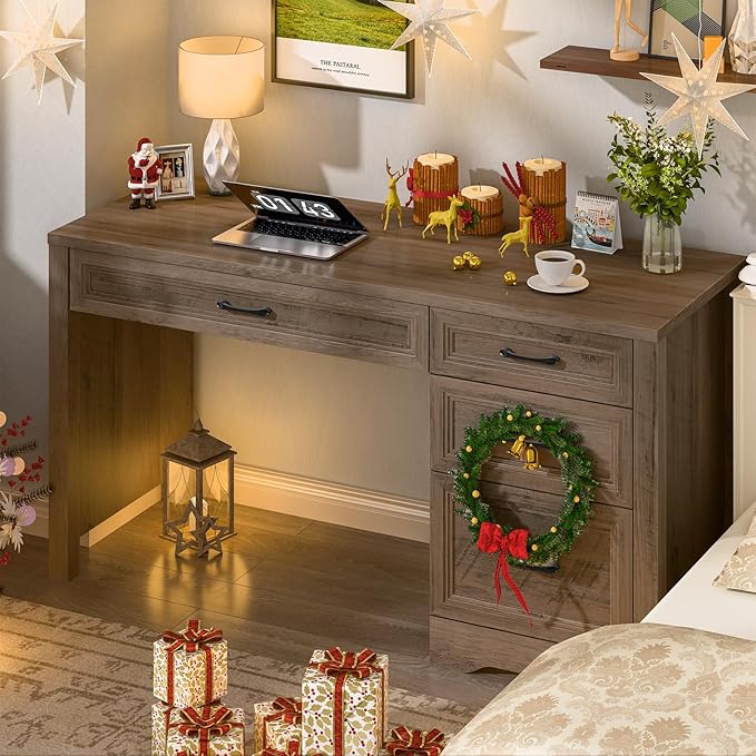Vabches Farmhouse Executive Desk with Storage and Ample File Drawer Rustic Large Home Writing Desk for Bedroom Grey