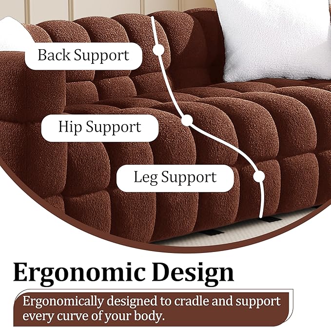 Modern Boucle Loveseat Couch for Living Room 61'' Sherpa Upholstered Sofa Couch Comfy Cloud Deep Seat Sofa Luxury Minimalist Plush Fluffy Couch for Small Apartment Office 2 Pillows Caramel