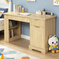 55“ Modern Fluted Executive Desk with Storage Wood Home Office Computer Desk with Drawers Charing Station Keyboard Tray Corner Workstation Writing Desk with Pegboard for Study Bedroom(Natural)